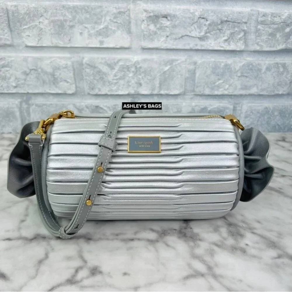 Kate Spade Sweet Treats Festive Pleated Small Barrel Bag In Starlight Silver